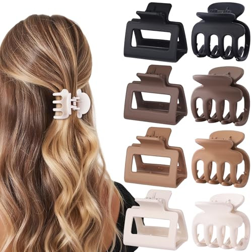 USDNICE Medium Hair Clips Combination 2 Styles Small Claw Clips for Thin Hair 8 Pcs Matte Non-slip Rectangle Jaw Clips Square Hair Accessories for Women and Girls (Brown) | Amazon (US)