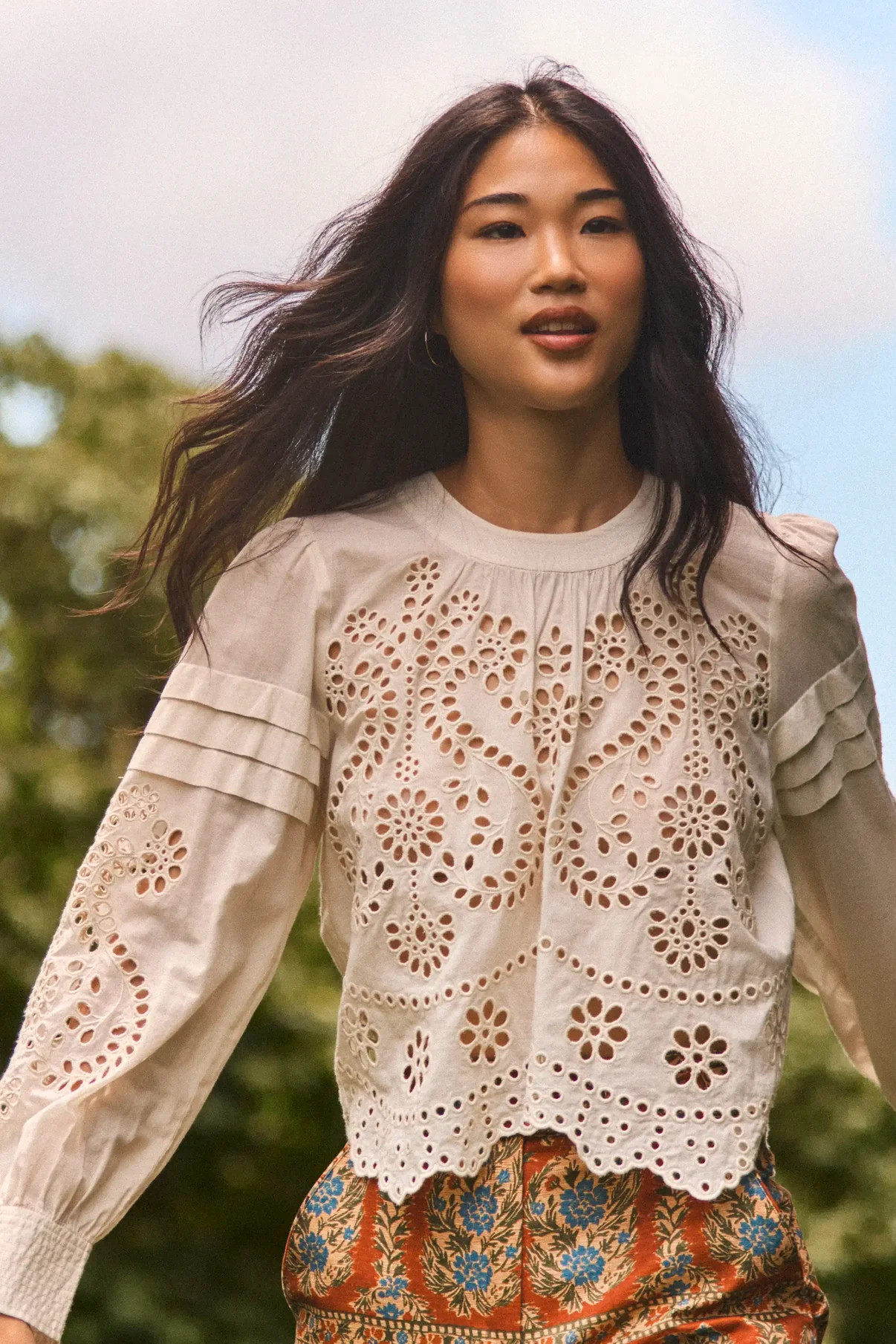 Jennifer Top | Ivory Eyelet Long Sleeve Top | Hunter Bell | Hunter Bell