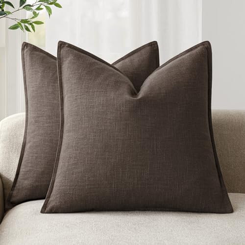 Foindtower Pack of 2, Decorative Linen Soild Throw Pillow Covers Soft Accent Cushion Case Boho Farmhouse Neutral Pillowcase for Couch Sofa Bedroom Living Room Home Decor 24 x 24 Inch Reddish Brown | Amazon (US)