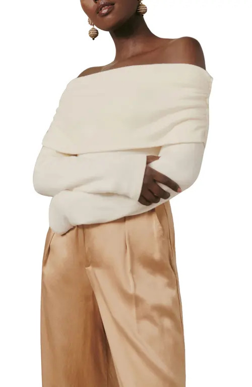 Reformation Azura Off the Shoulder Long Sleeve Knit Top in Fior Di Latte at Nordstrom, Size Large | Nordstrom