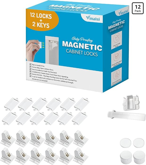 Vmaisi Adhesive Magnetic Cabinet Locks (12 Locks and 2 Keys) | Amazon (US)