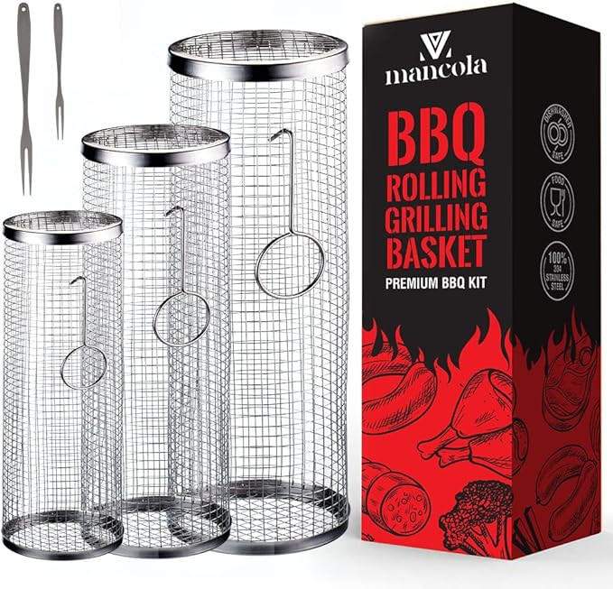 mancola BBQ Net Tube-Rolling Grilling Basket,Rolling Grilling Baskets for Outdoor Grilling,Round ... | Amazon (US)