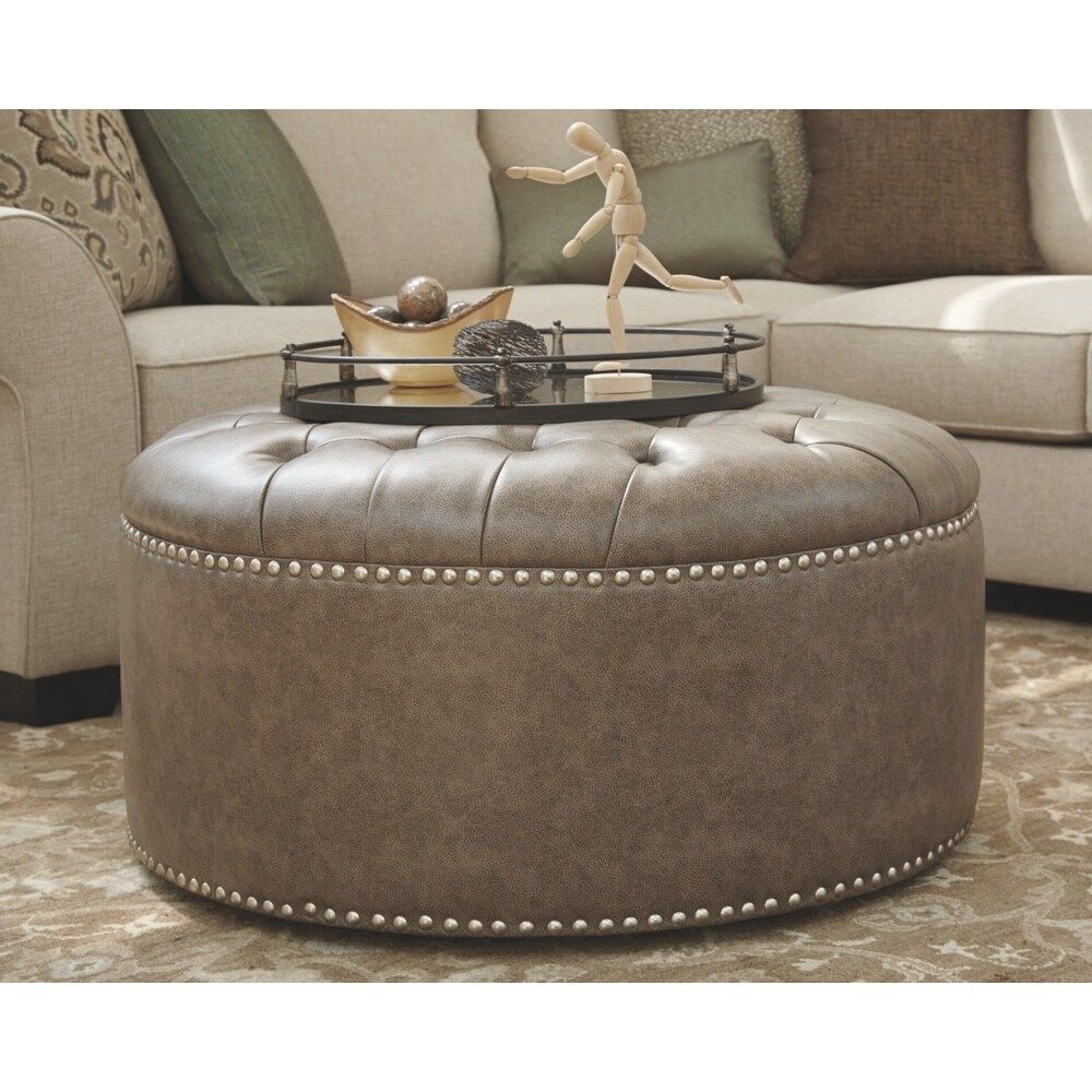 Signature Design by Ashley Wilcot Oversized Grey Tufted Ottoman | Bed Bath & Beyond