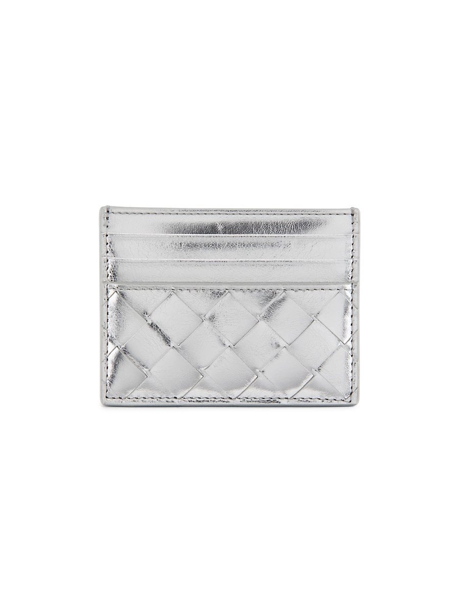 Women's Portacard Metallic Leather Card Case - Silver | Saks Fifth Avenue