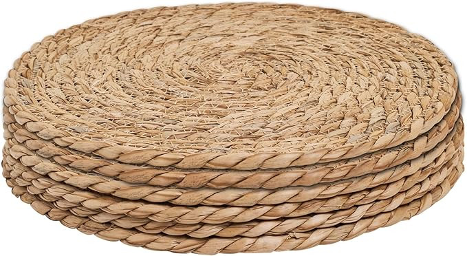 6Pcs 12" Round Woven Rattan Placemats,Natural Hand-Woven Water Hyacinth Placemats,Farmhouse Weave... | Amazon (US)