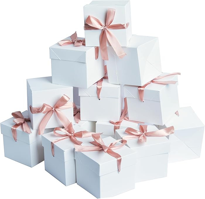 6”×6”×6”White Gift Boxes with lids,12 Pcs Beautiful Squared White Boxes with Ribbon Perfe... | Amazon (US)