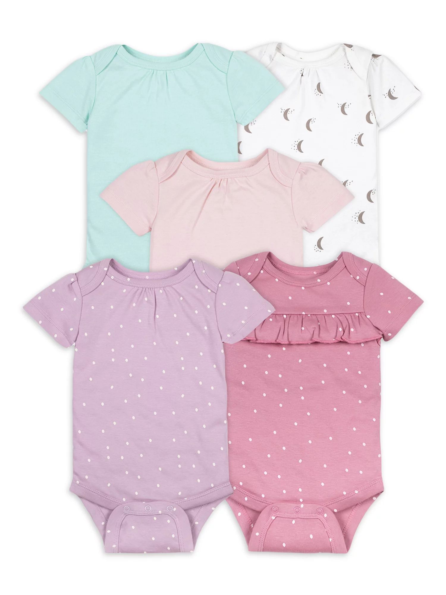 Little Star Organic Baby Girl 5 Pk Short Sleeve Bodysuits, Size Newborn - 24 Months - Walmart.com | Walmart (US)