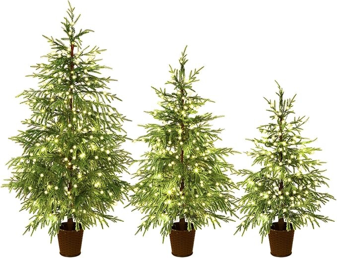 Set of 3 2ft 3ft 4ft Pre-lit Twinkle Christmas Norfolk Pine Tree with 175 LED Light Realistic Art... | Amazon (US)
