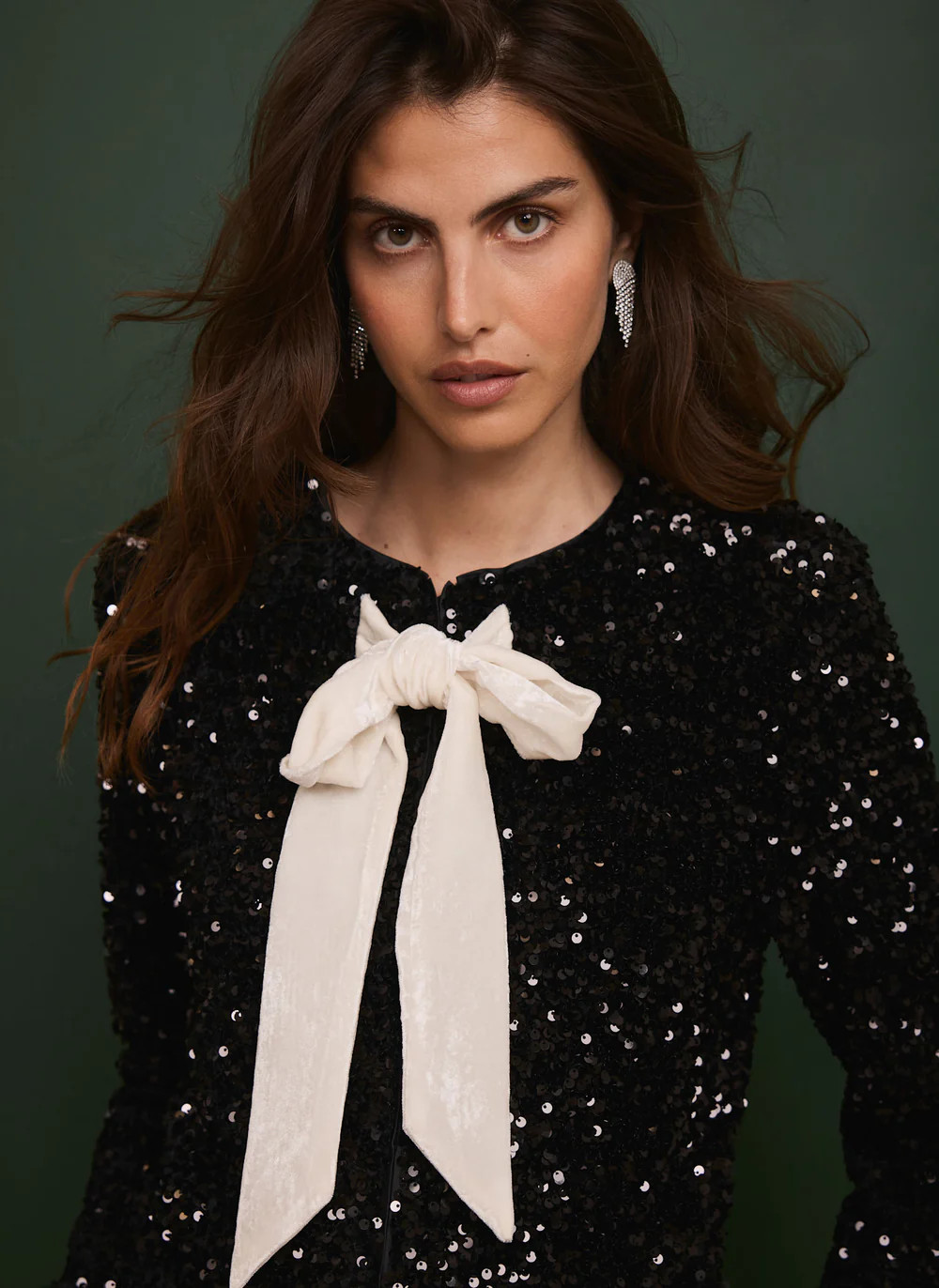 Black Sequin Bow Detail Jacket | Mint Velvet