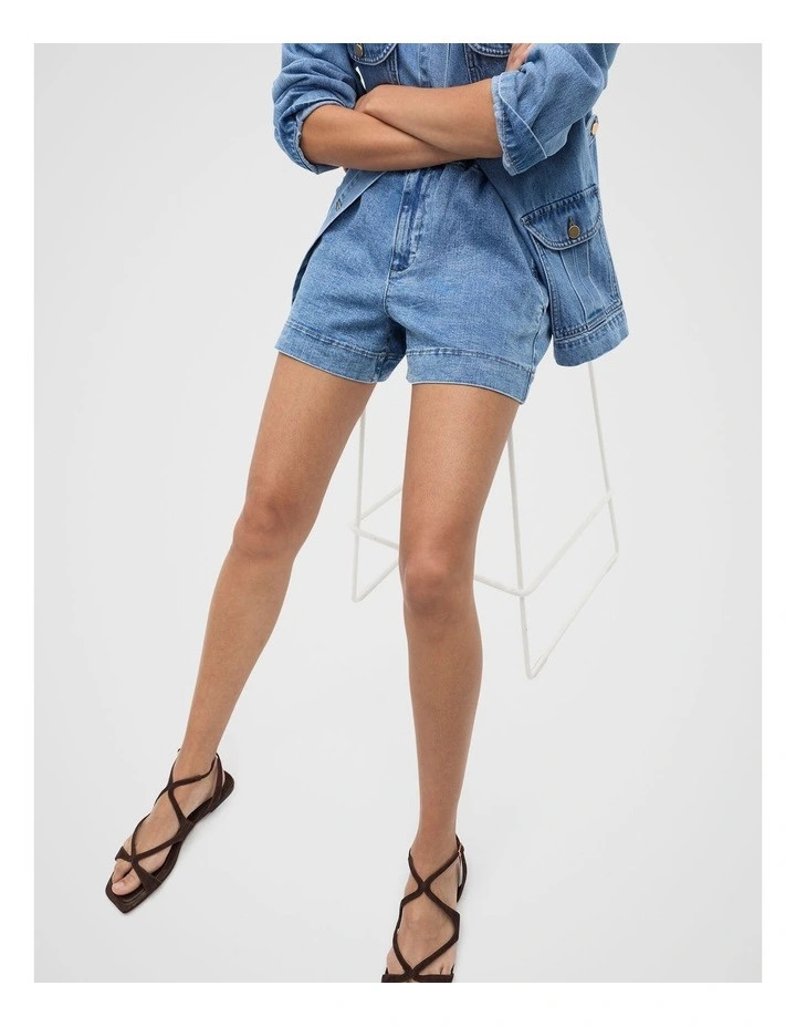 Core Denim Gathered Short in Blue | Myer