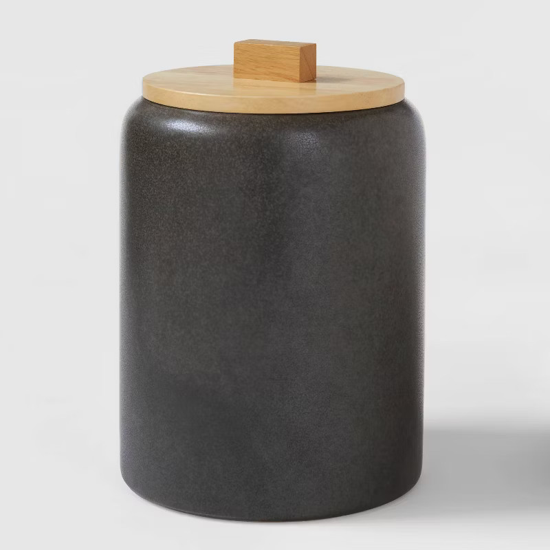 Large Stoneware Tilley Food Storage Canister with Wood Lid Black - Project 62™ | Target
