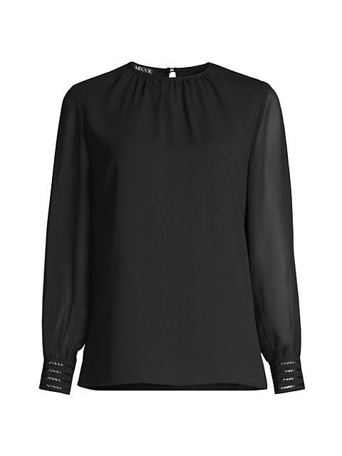 Misook Sheer Chiffon-Sleeve Crepe de Chine Blouse | Saks Fifth Avenue