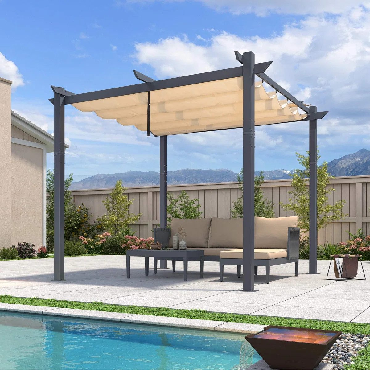 10 Ft. W X 10 Ft. D Aluminium Pergola with Canopy | Wayfair North America