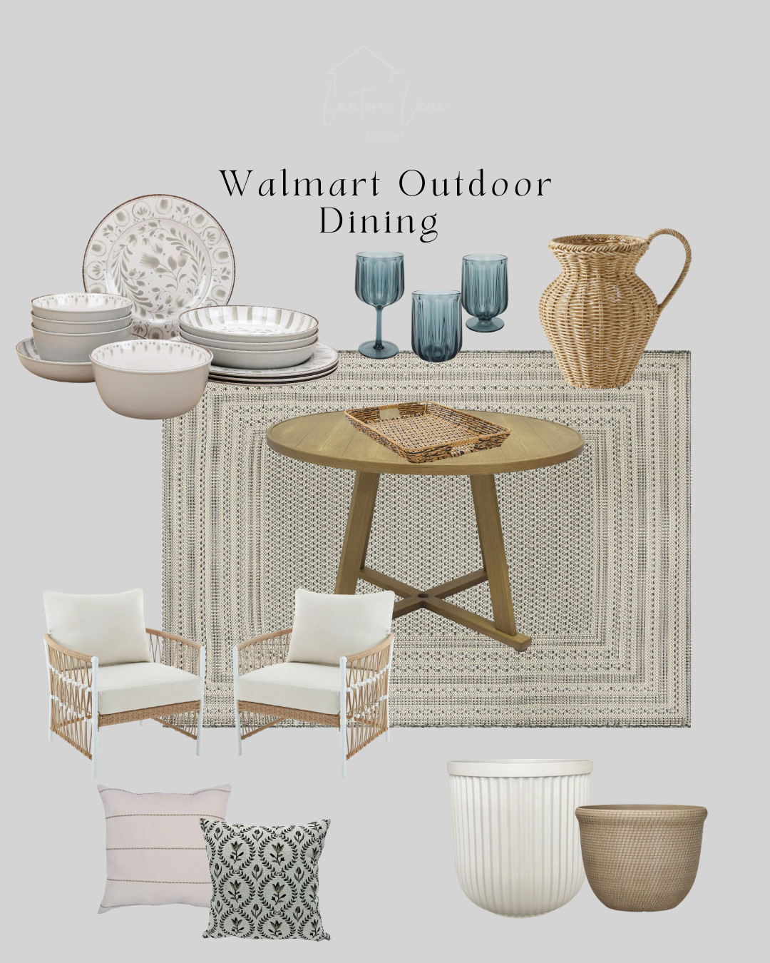 Outdoor dining all from Walmart, outdoor dining table, outdoor dining chairs, outdoor rug, outdoor tableware, outdoor pillows, outdoor planters, better homes and garden  

 #LTKSeasonal #LTKHome #LTKFindsUnder100