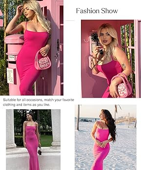 Popilush Shapewear Dress Womens Summer Long Dresses Built-in Bra Slip Bodycon Maxi Dress with Adj... | Amazon (US)