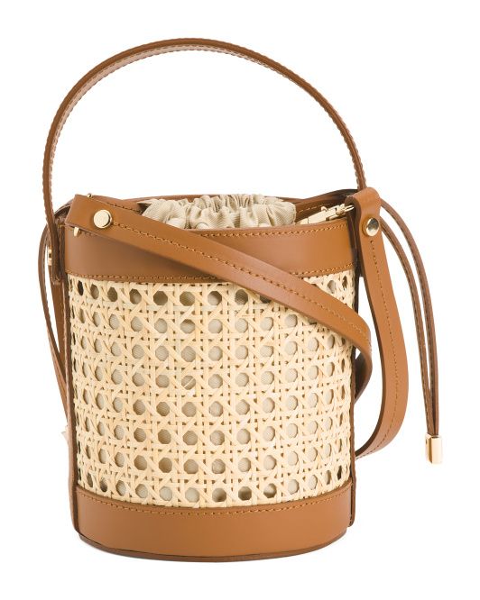 Made In Italy Leather Rattan Bucket | TJ Maxx