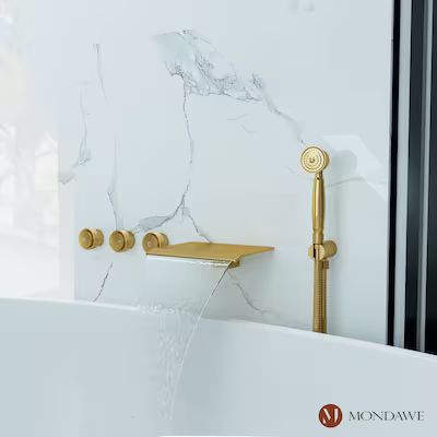 Mondawe Brushed Gold 3-handle Wall-mount Waterfall Bathtub Faucet with Hand Shower (Valve Include... | Lowe's