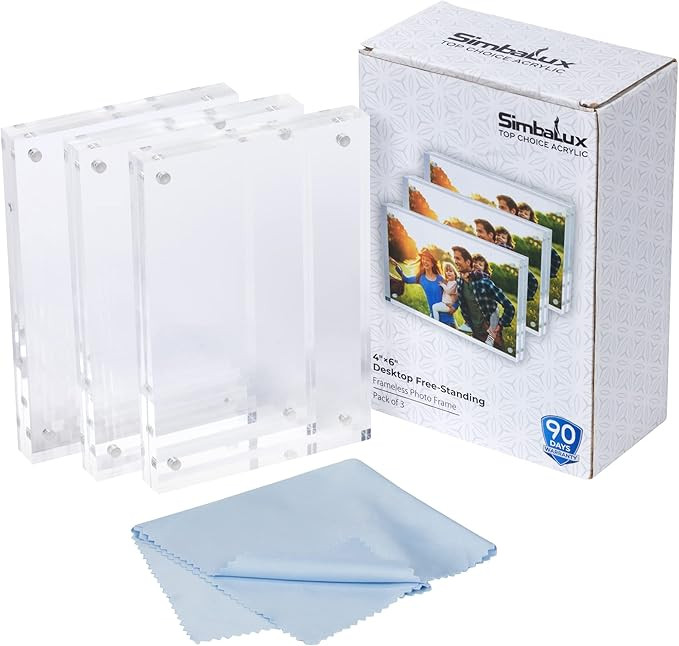 SimbaLux Magnetic Acrylic Picture Photo Frame 4x6 inches (3 Pack), Clear Glass Like, Double Sided... | Amazon (US)