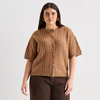 new!a.n.a Womens Crew Neck Short Sleeve Button Plus Cardigan | JCPenney