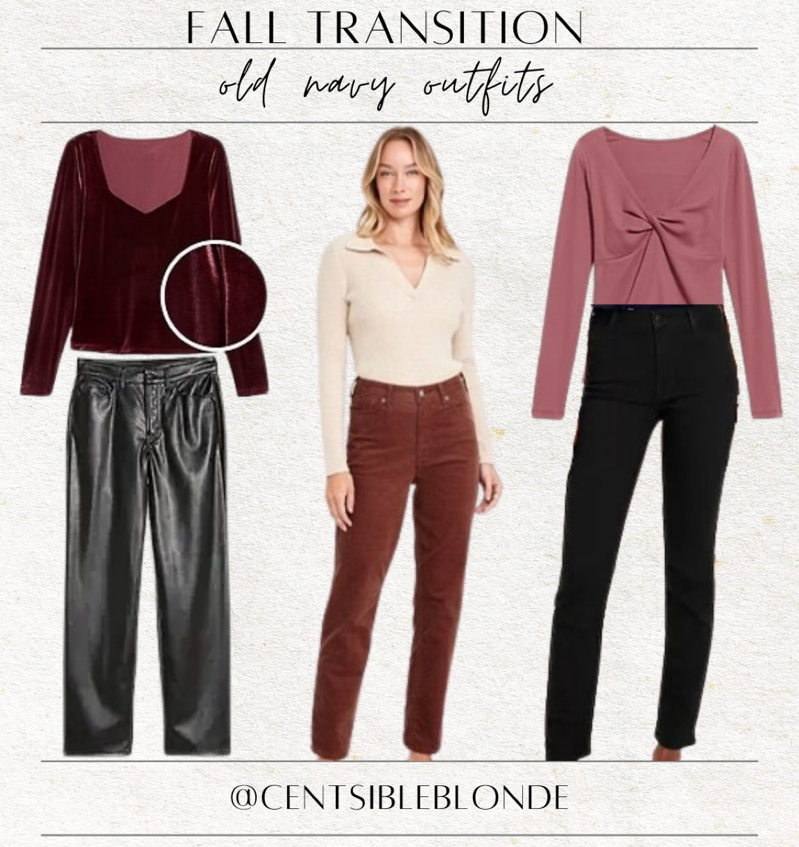 Old navy style
Old navy sale
Leather pants
40% off sale 
Black pants
Black jeans
Velvet top
Corduroy jeans 
Long sleeve tops
Dressy casual 

#LTKSaleAlert #LTKTravel #LTKFindsUnder50