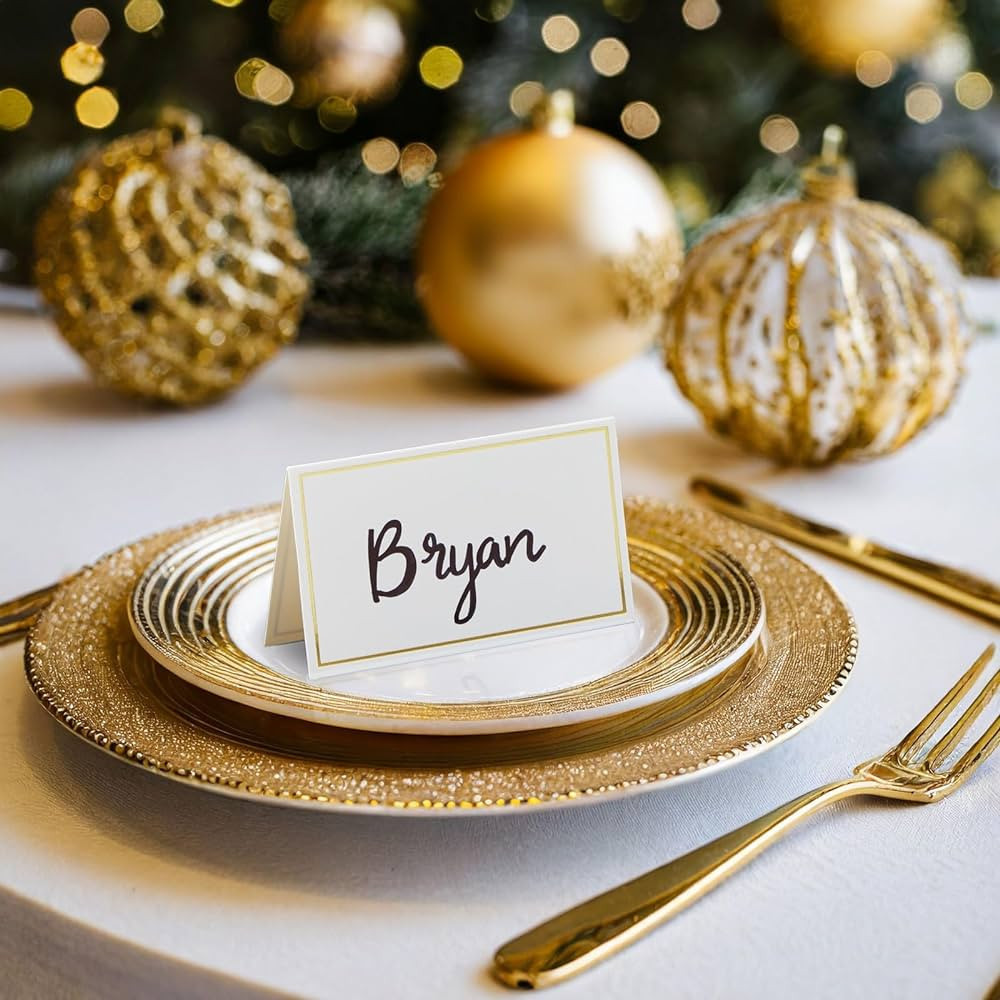 100 Pack Name Cards for Table Setting, Tent Place Cards with Gold Foil Border for Wedding, Banquets, Events, Reserved Seating (3.5 x 2 In) | Amazon (US)