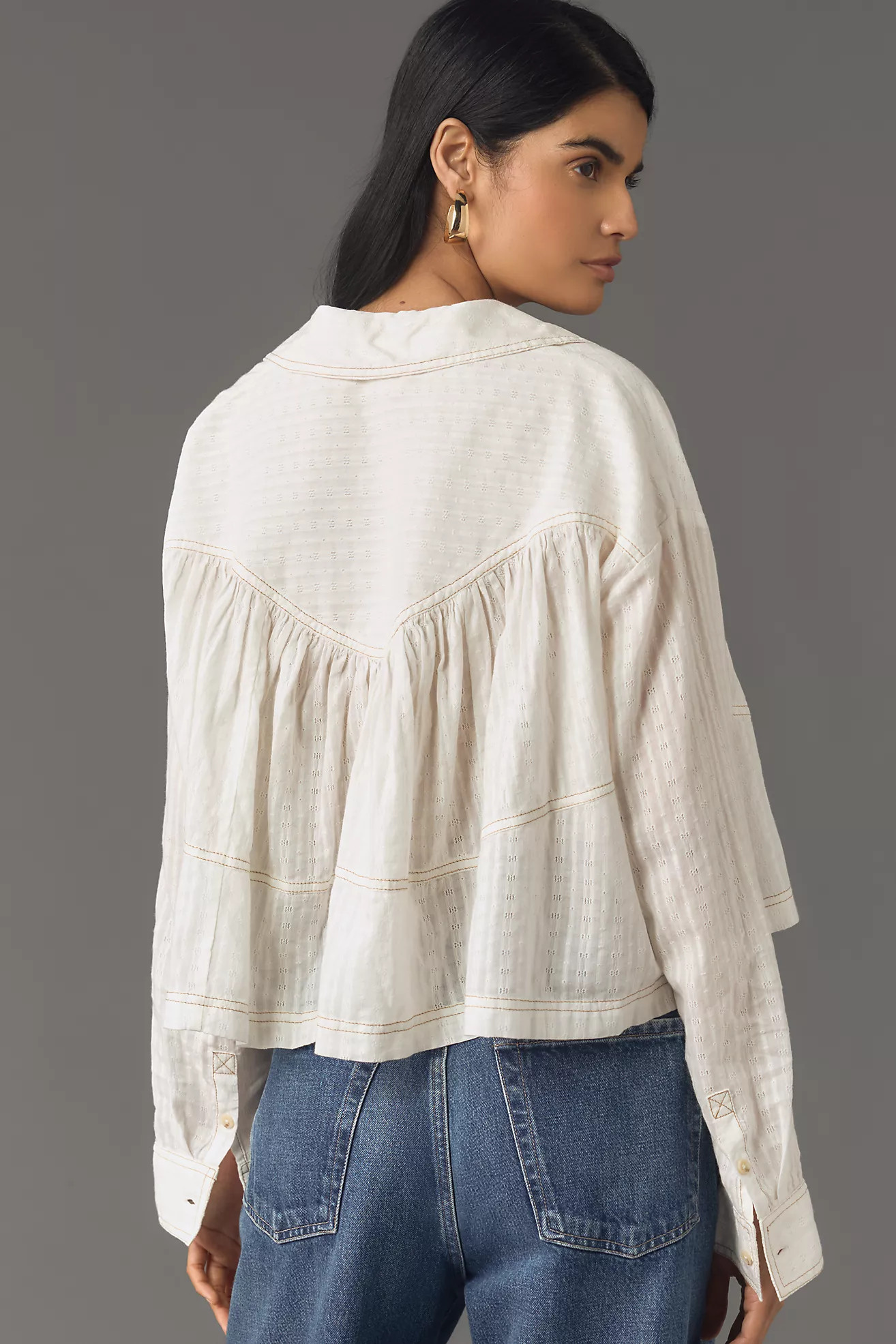 Pilcro Long-Sleeve Cropped Swing Blouse | Anthropologie (US)