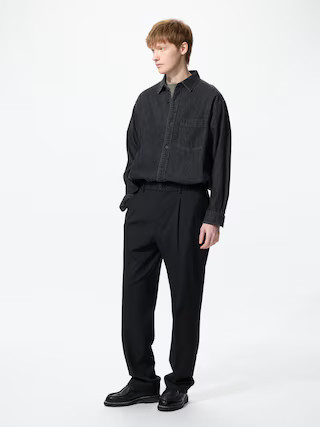 Men's Pleated Wide Pants Tall Black Small UNIQLO US | UNIQLO (US)