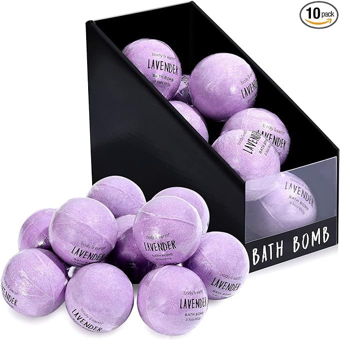 Bath Bombs Gift Set, BODY & EARTH 10 X 3.5 oz Natural Essential Oils Lavender Handmade Birthday G... | Amazon (US)