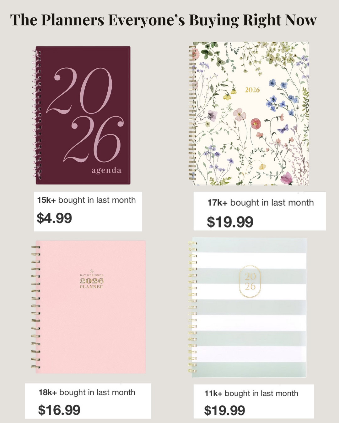 These are the planners everyone is buying right now for 2026, from best-selling daily and weekly planners to budget-friendly options that are already racking up thousands of purchases and five-star reviews. If you’re still planning your new year, these affordable planners are perfect for staying organized at home or in your office, and I love that there’s a style for every aesthetic—from neutral and minimal to floral and classic. Save this post if you’re still deciding on a planner and want easy, tried-and-loved options you can come back to later.

#LTKHome #LTKFindsUnder50