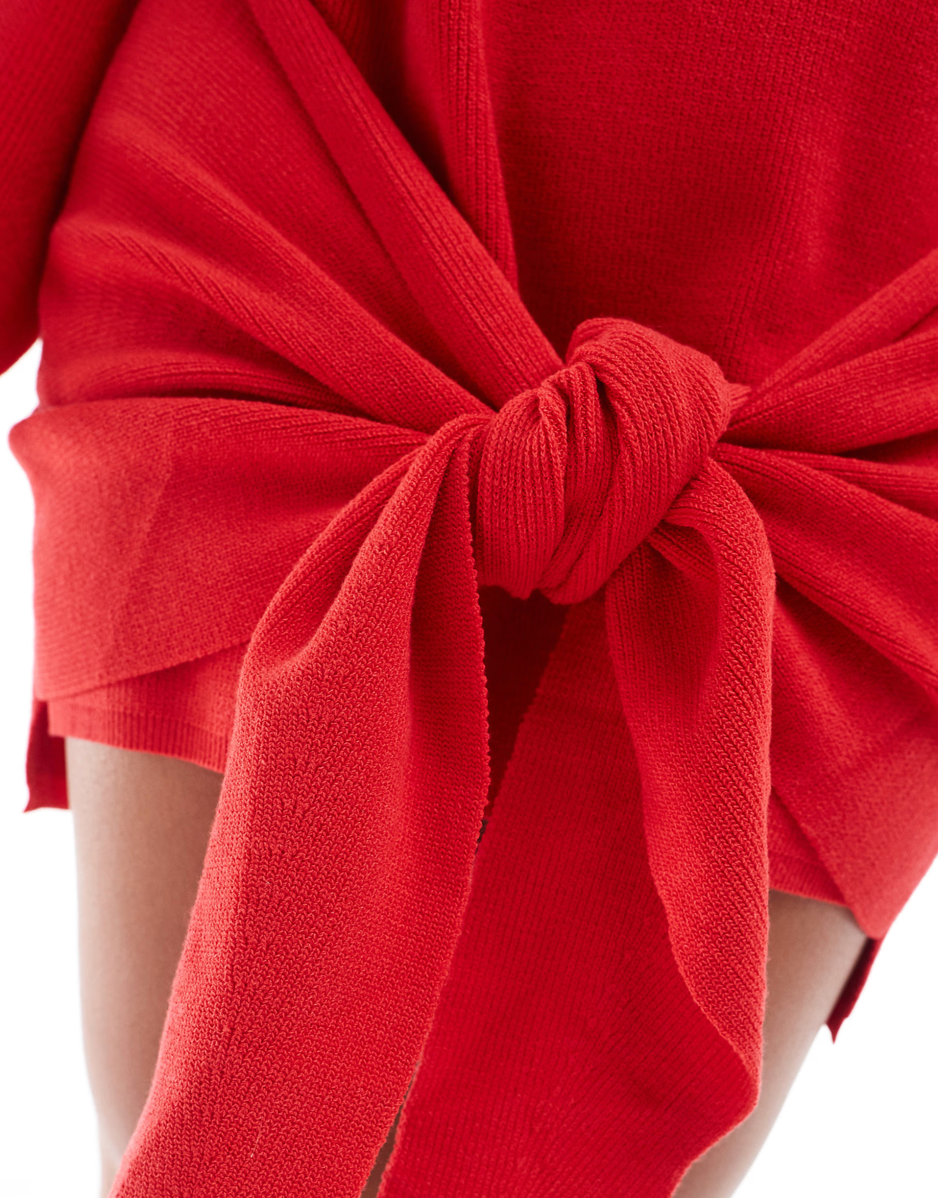 SNDYS premium knit knot front drape detail mini sweater dress in red | ASOS (Global)