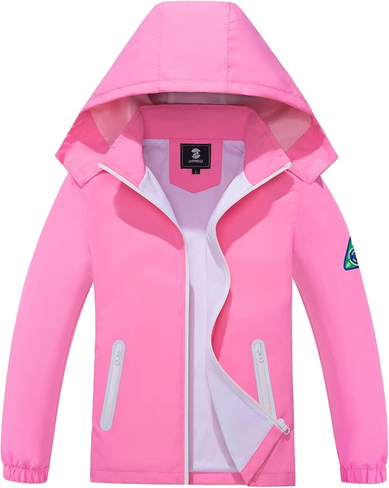 SaphiRose Kids Rain Jacket Waterproof Raincoat Mesh Lined Coat with Removable Hood for Boys Girls | Amazon (US)