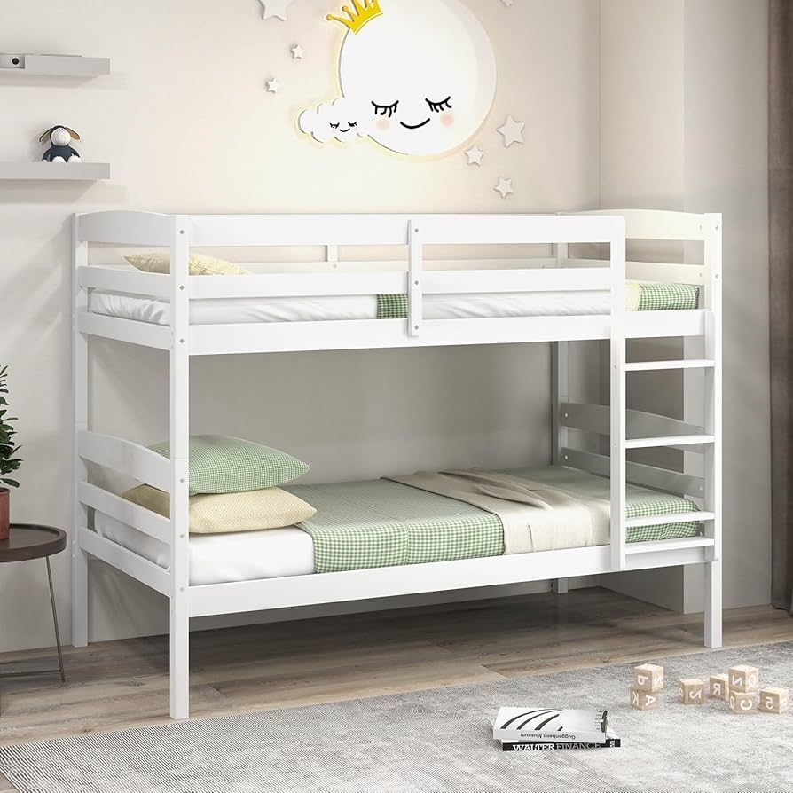Amazon.com: KOMFOTT Twin Over Twin Bunk Bed, Wood Bunk Bed with Full-Length Guardrail & Integrate... | Amazon (US)