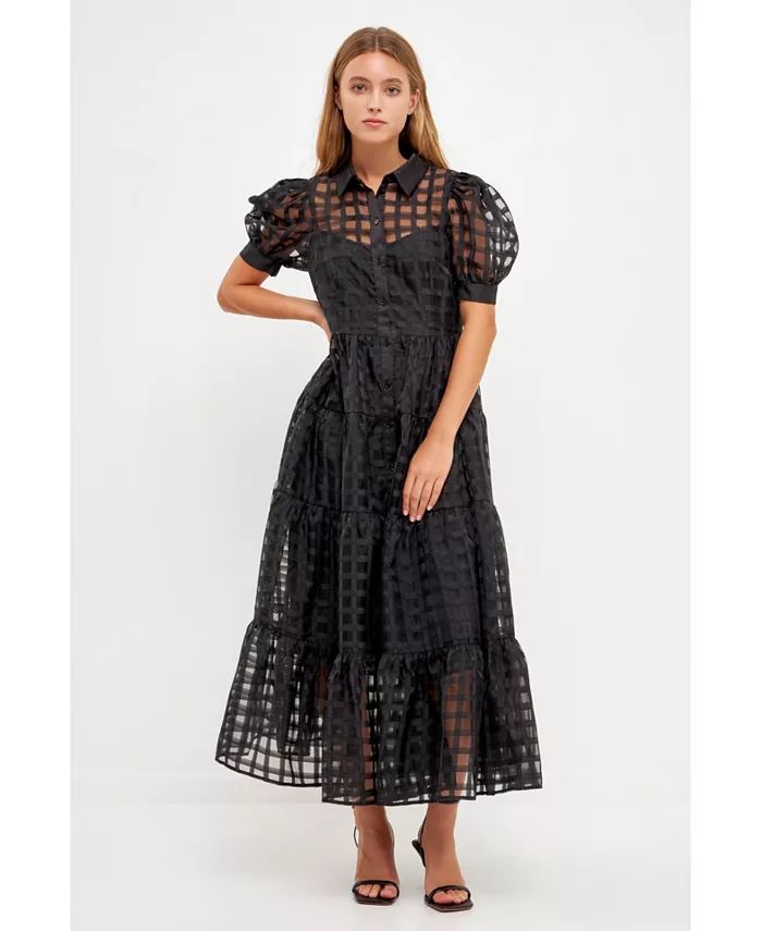 English Factory Women's Gridded Organza Tiered Maxi Dress - Macy's | Macy's