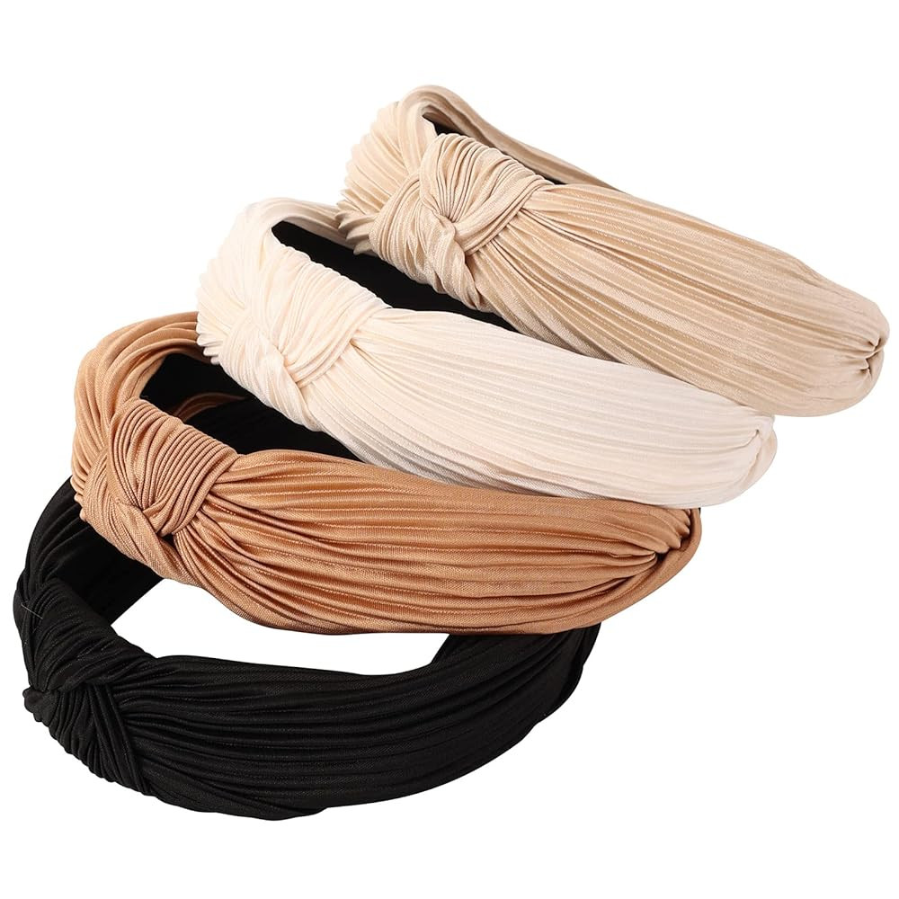 4 Pack Knotted Wide Headbands for Women Girls Cute Head Wrap in Solid Color Non-slip Hair Accesso... | Amazon (US)