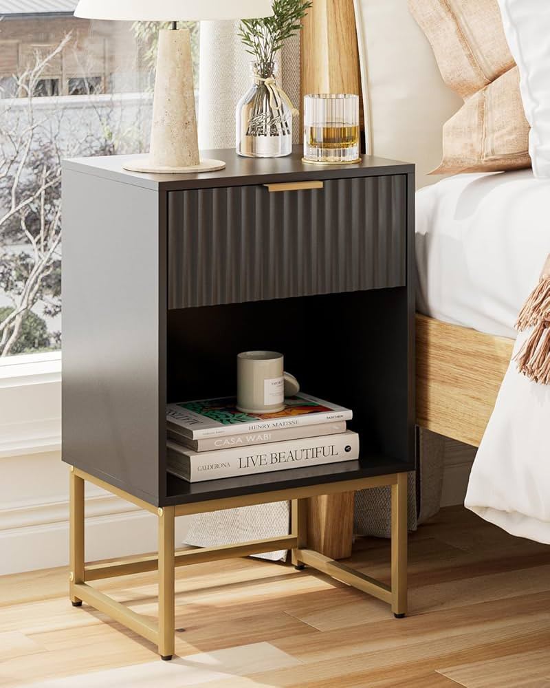 Masupu Fluted Nightstand,Modern Night Stand Wood Bedside Table with Storage Drawer Side End Table... | Amazon (US)