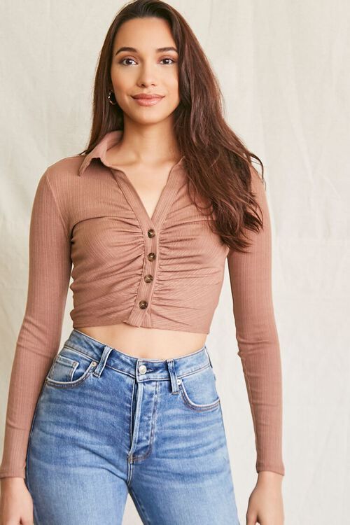 Ruched Button-Front Crop Top | Forever 21 | Forever 21 (US)
