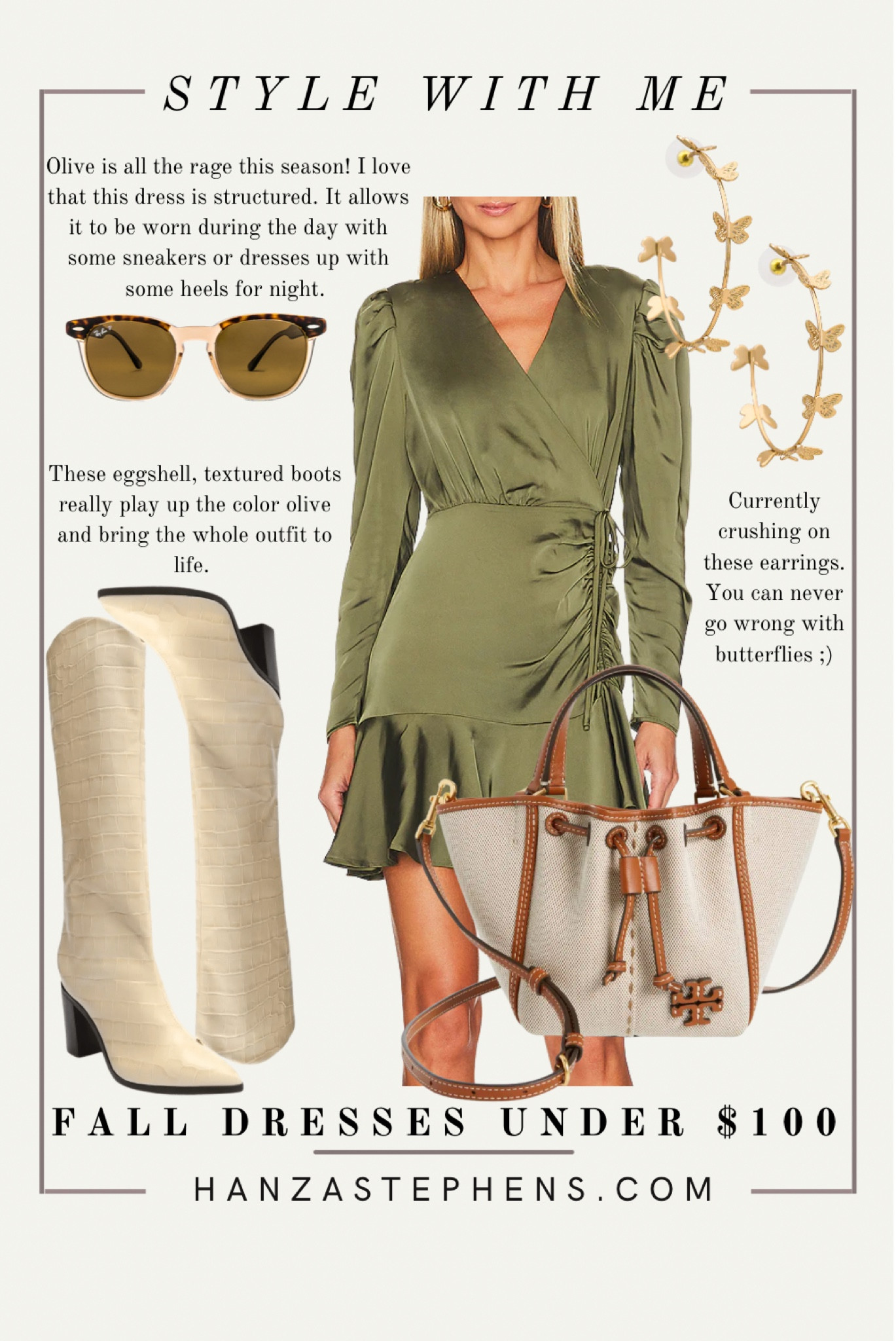 Olive is all the rage this season! I love that this dress is structured. It allows it to be worn during the day with some sneakers or dresses up with some heels for night.

I paired this dress with an unstructured tote to give it a little more of a casual feel. This tote is the perfect fall bag for your day to day needs! Love a good relaxed find. 

Currently crushing on these earrings. You can never go wrong with butterflies ;)

These eggshell, textured boots really play up the color of the olive and bring the whole outfit to life. 


#LTKSeasonal #LTKshoecrush #LTKstyletip