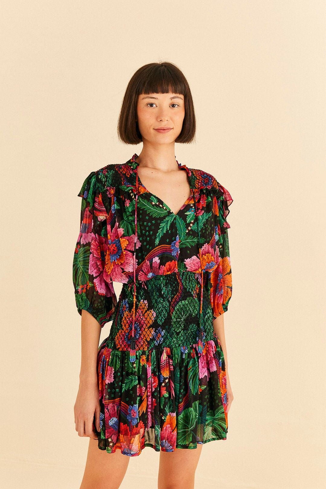 Black Blooming Garden Mini Dress | FarmRio
