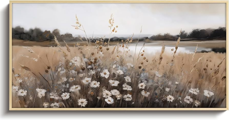 VIYYIEA Large Framed Canvas Wall Art, 20x40in, Fall Wildflower Landscape Painting for Living Room... | Amazon (US)