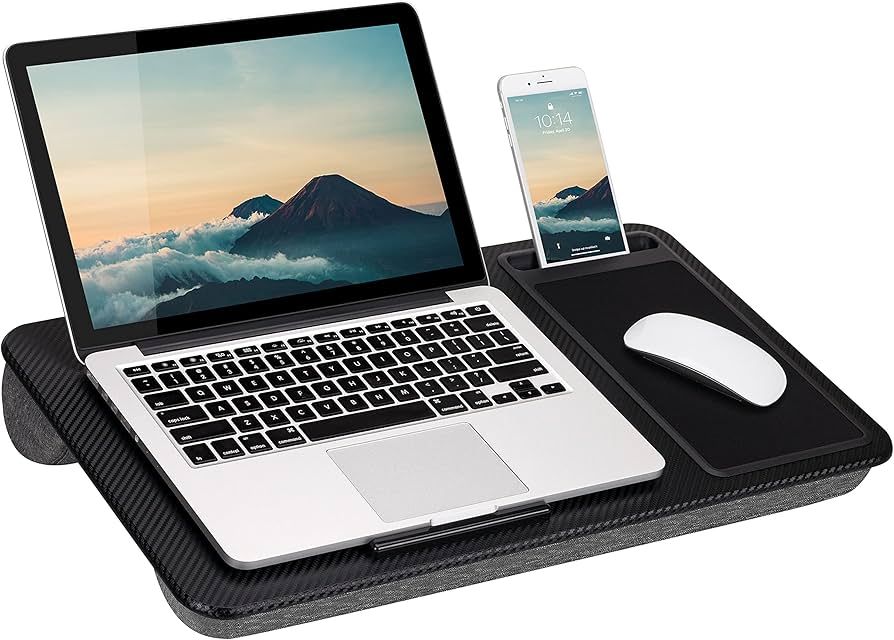 LapGear Home Office Lap Desk with Device Ledge, Mouse Pad, and Phone Holder - Black Carbon - Fits... | Amazon (US)