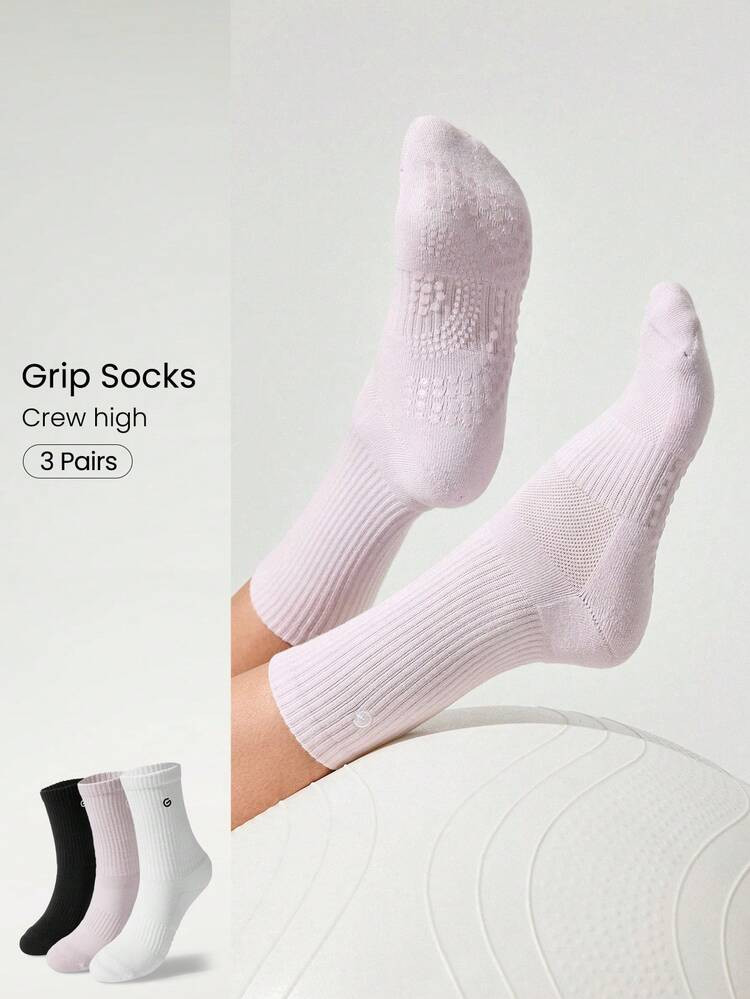 GLOWMODE 3 Pairs Make A Move Grip Scrunch Crew Socks | SHEIN