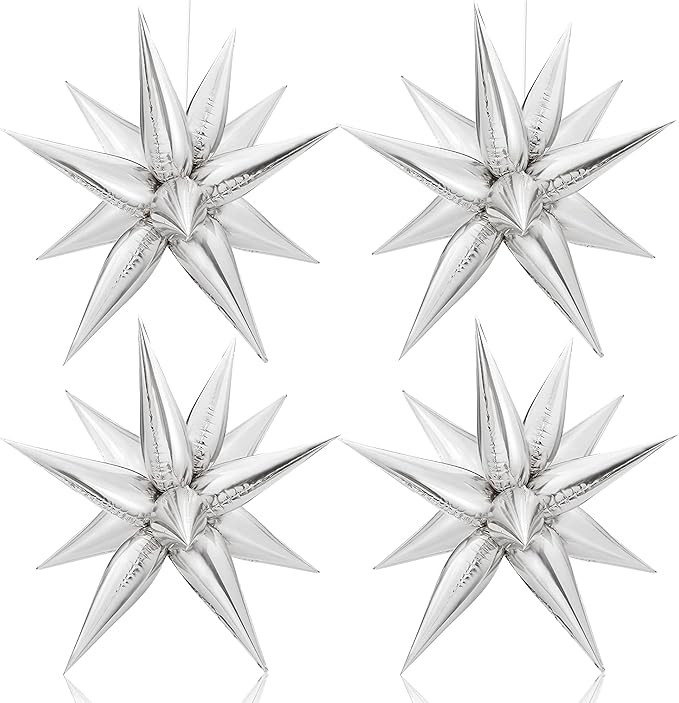 Big, 50 Pieces Silver Star Balloons - 26 Inch | Silver Spike Balloons for New Years Eve Party Sup... | Amazon (US)