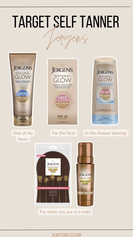 Rounding up a few of my favorite self tanners! Get the glow this summer with Jergens. Love that they have a handful of options to choose from. 

Self Tanner
Target
Jergens 

#LTKStyleTip #LTKFindsUnder100 #LTKBeauty