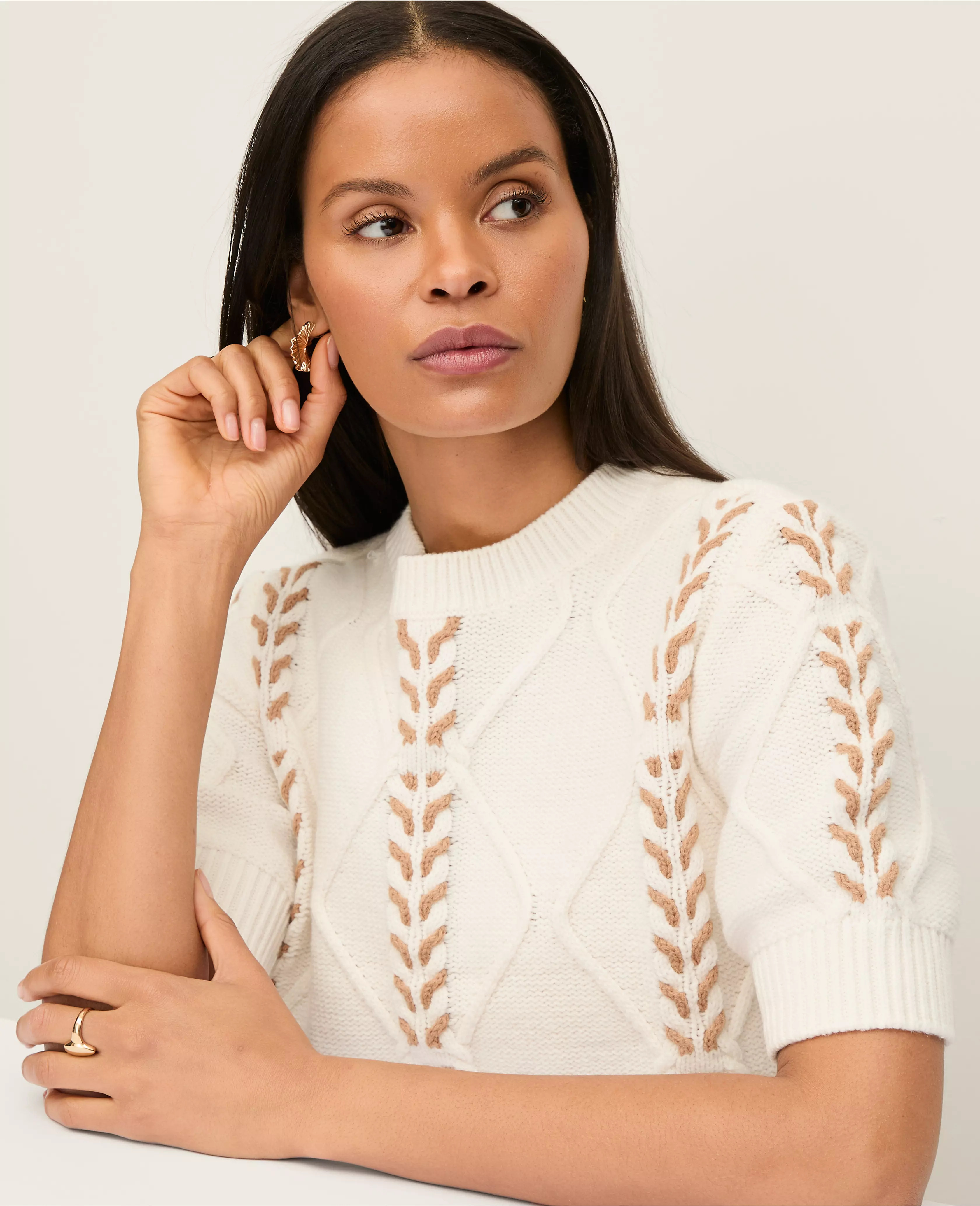 Contrast Stitch Cable Sweater | Ann Taylor