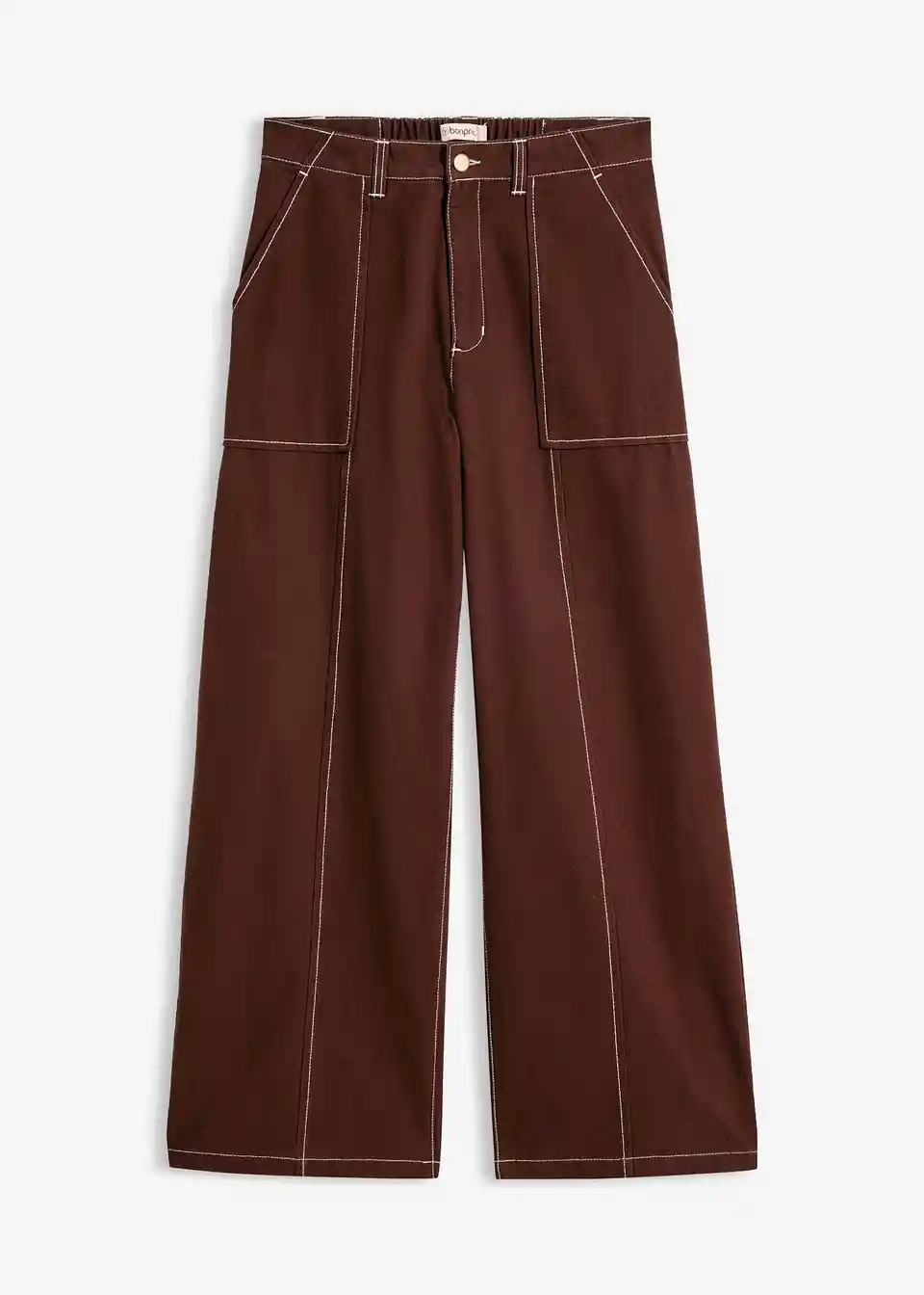 Verkürzte Twillhose mit Kontrastnähten in weiter Form | bonprix | Bonprix DE