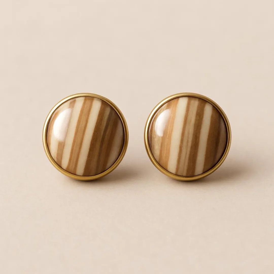 Brown & Beige Striped Wood-Look Stud Earrings – Neutral Handmade Resin Jewelry, Nickel Free Eve... | Etsy (US)