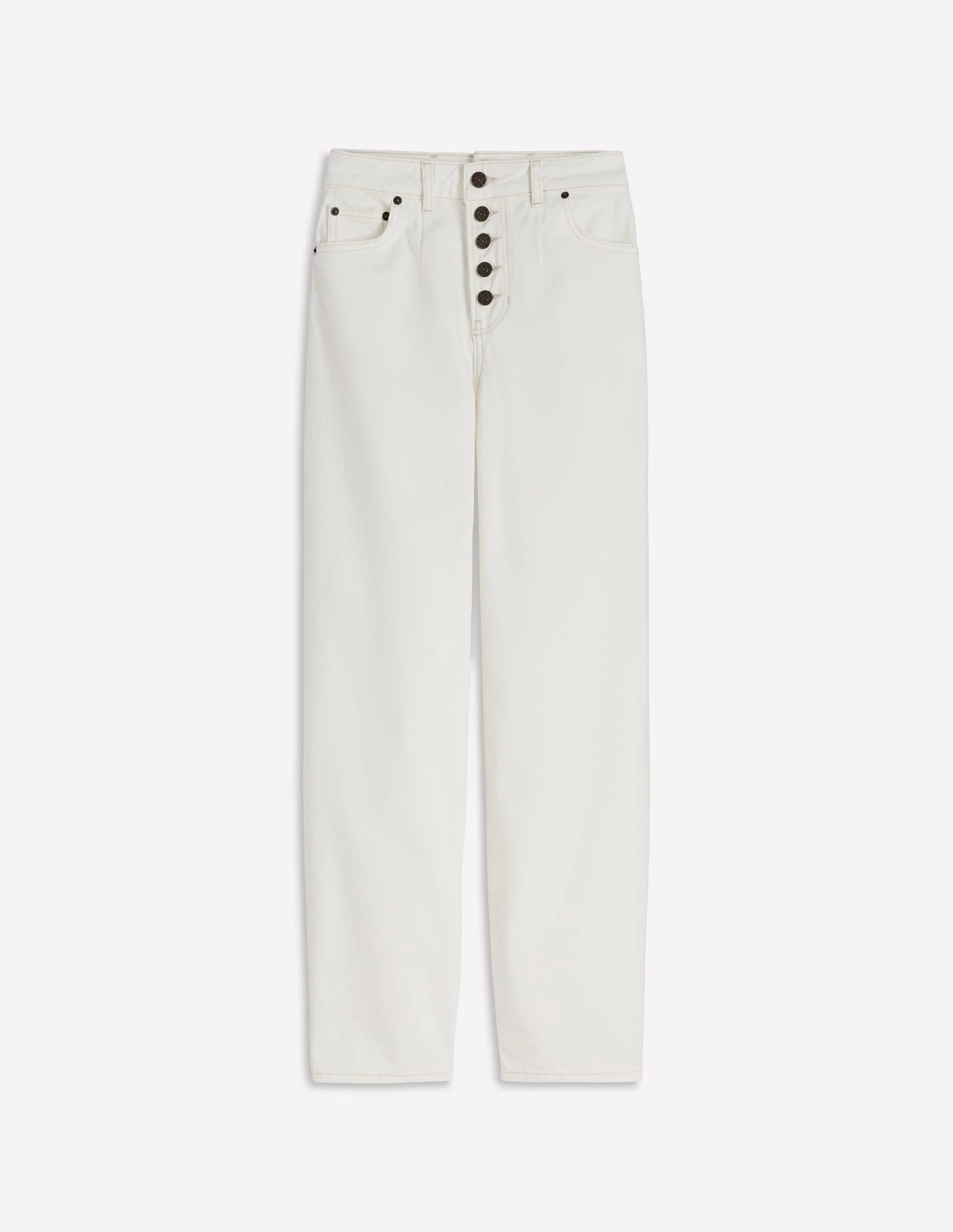 Exposed Button Straight Jeans-Ecru | Boden UK