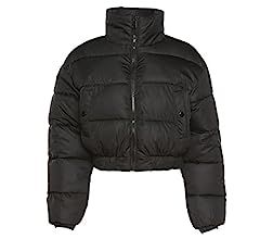 Ainangua Puffer Jacket Womens Cropped Short Stand Collar Padded Puffer Jackets Zipper Warm Quilted J | Amazon (US)