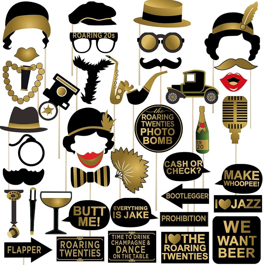 Roaring 1920's Party Photo Booth Props 42pcs, Twenties Jazz 1920s Photo Booth Props Kit, 20’s P... | Amazon (US)