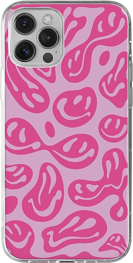 TUONMLTYP Compatible with iPhone Case Hot Pink Melted Smiley Face Pattern Shockproof Soft TPU Psy... | Amazon (US)